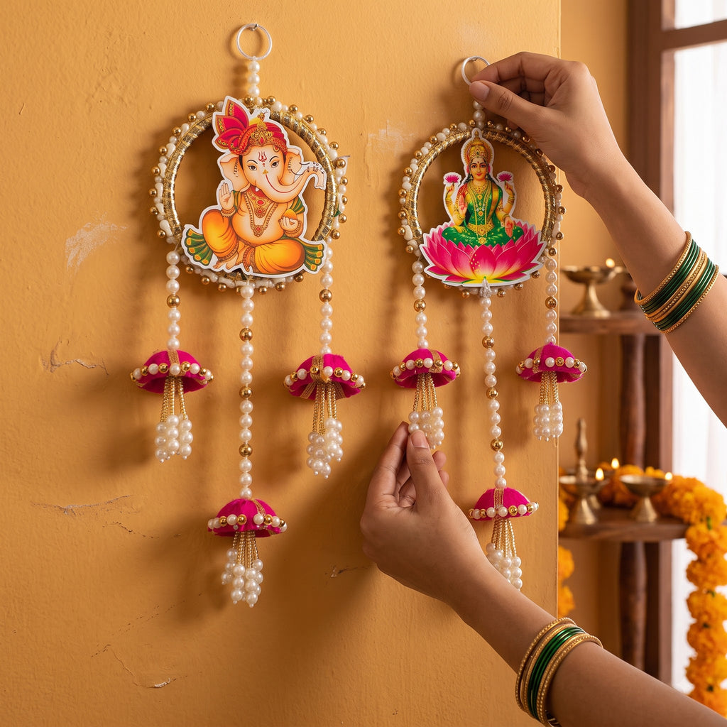 Ganesha & Lakshmi Wall Hanging – Decorative Hanging for Home, Pooja Room & Festive Decor