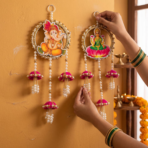 Ganesha & Lakshmi Wall Hanging – Decorative Hanging for Home, Pooja Room & Festive Decor