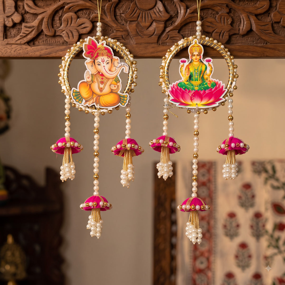 Ganesha & Lakshmi Wall Hanging – Decorative Hanging for Home, Pooja Room & Festive Decor