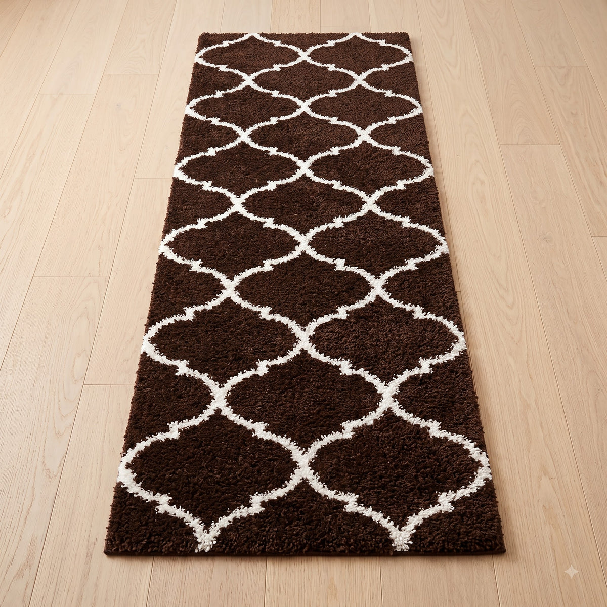 Premium Brown & Cream Geometric Shaggy Area Rug – Soft Modern Floor Carpet for Living Room & Bedroom