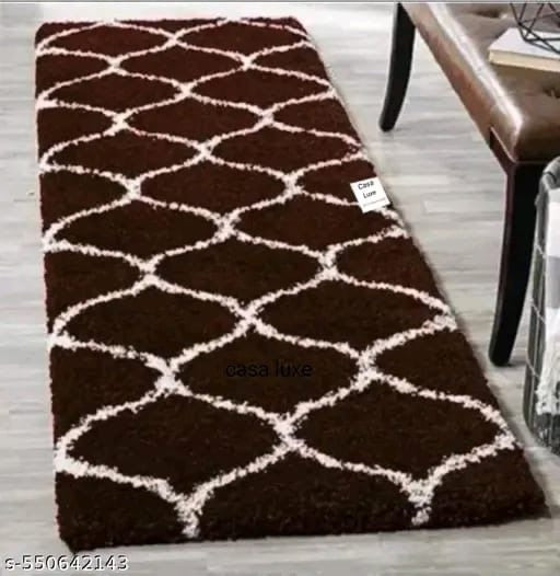 Premium Brown & Cream Geometric Shaggy Area Rug – Soft Modern Floor Carpet for Living Room & Bedroom