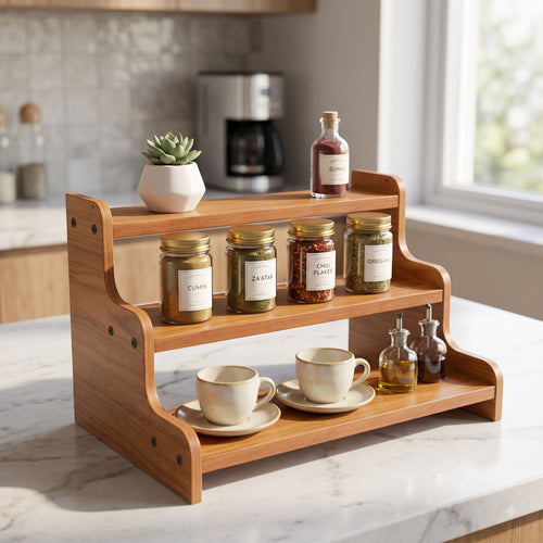 Premium 3-Tier Wooden Storage & Display Rack – Kitchen, Home & Countertop Organizer