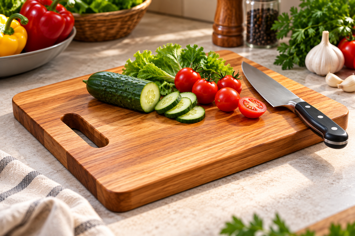 Premium Wooden Cutting Board with Handle – Kitchen Chopping & Serving Board
